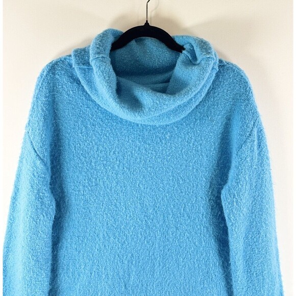 Free People Womens Sweater Blue Stormy Cowl Neck Alpaca Wool Crop Pullover Small - Picture 5 of 10